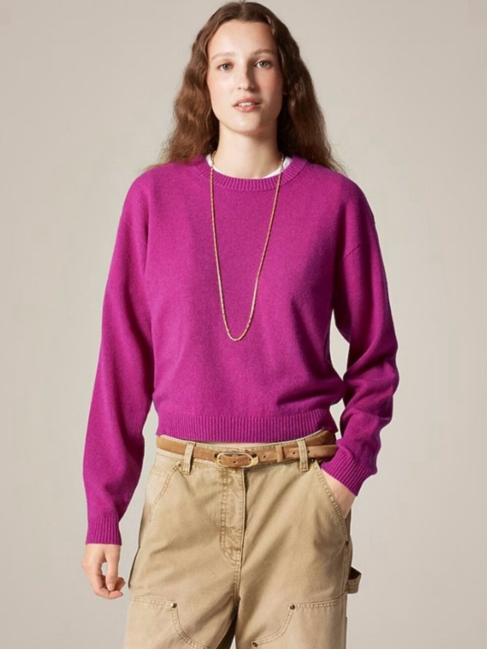NWT! J. CREW Women's Perfect Cashmere Crewneck Heathered Bright Purple Size XL - Picture 2 of 14